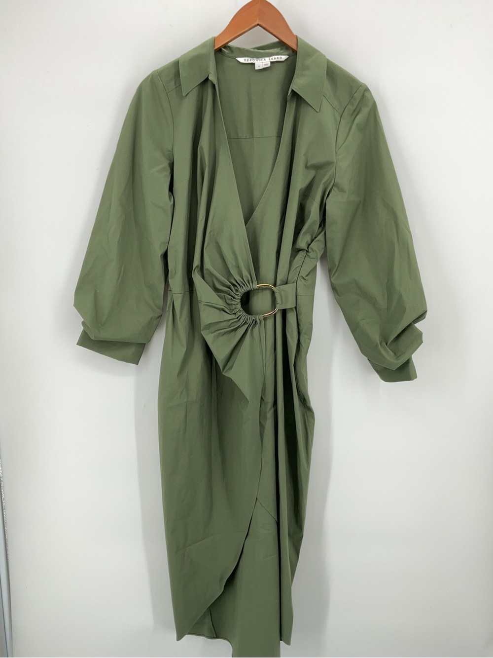 Veronica Beard Afton Wrap Dress Olive Green Ring Detail Midi Dress Size 10 - Picture 2 of 11